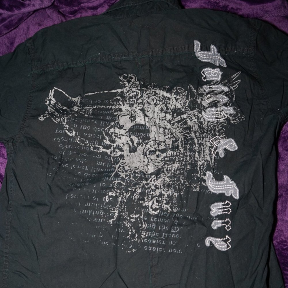 Guess mens button up Faith & Fury skull shirt